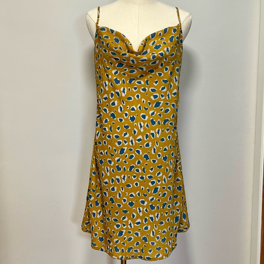 Wishlist Apparel Yellow and Blue Cheetah Print Womens Spaghetti Strap Mini Dress